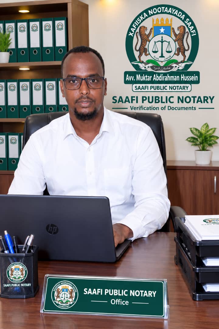 Avv. Mukhtar Abdirahman Hussein in his notary office